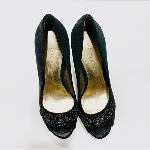 ANTONIO MELANI BLACK METALLIC PEEP TOE PUMPS - Picture 8 of 16